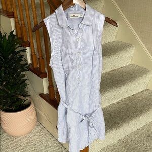 Vineyard Vines Coastal Blue and White Striped Linen Mini Dress